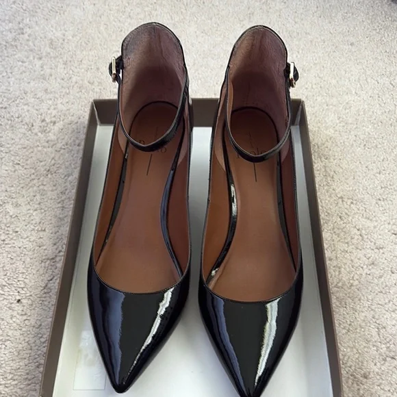 Paolo Black Patent Leather Heels with Ankle Straps - Picture 1 of 6